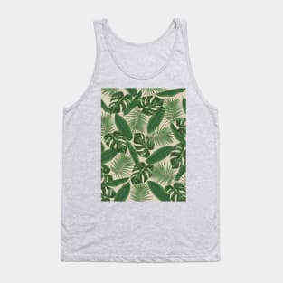 Tropical Green Leaves Pattern on Beige Tank Top